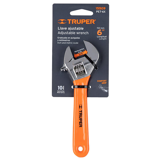 Llave ajustable cromada con grip - 19 mm - 15 cm (6")